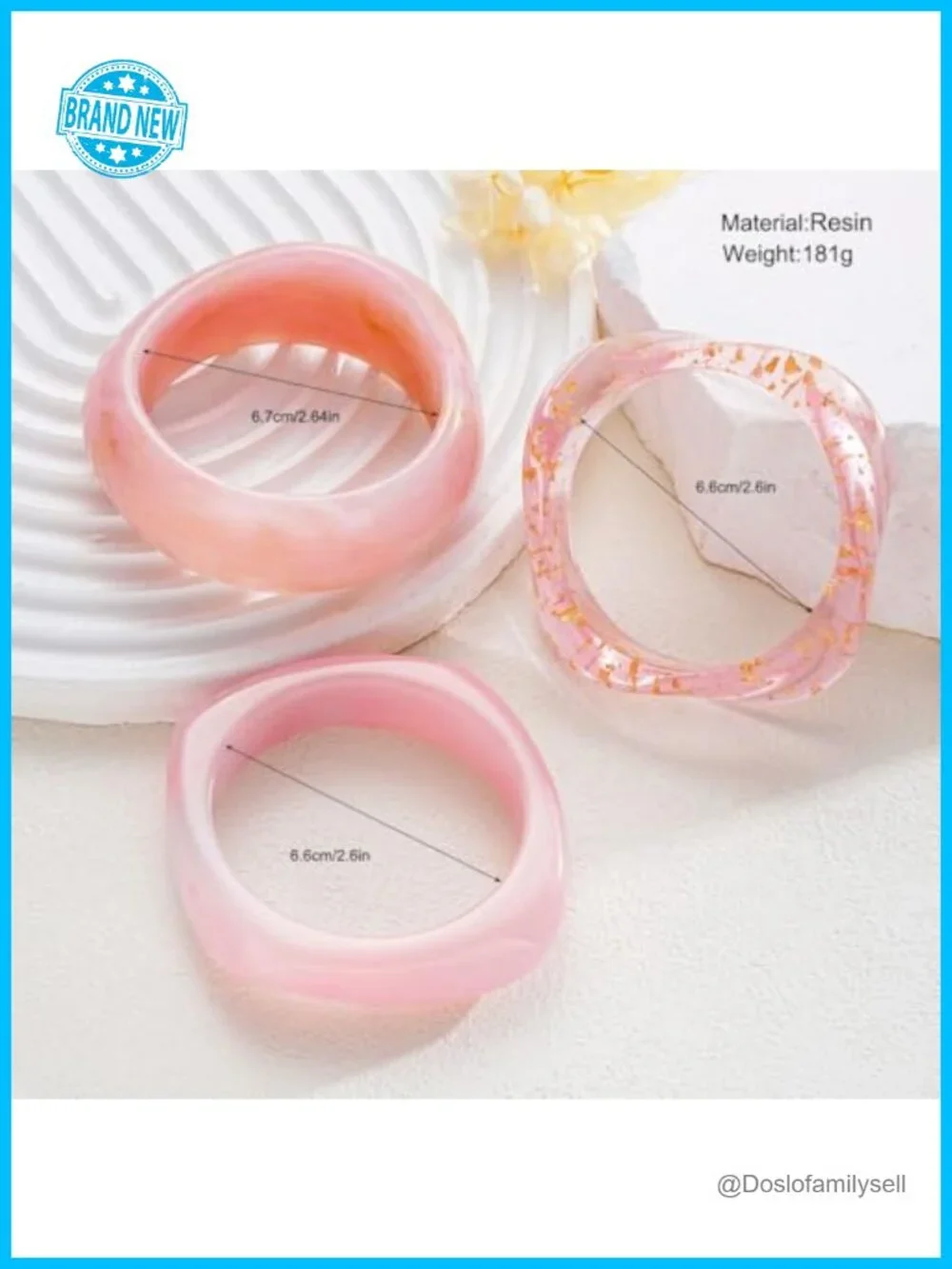 3PCS Chunky Acrylic Resin Bangle Bracelets Set Stackable Geometric